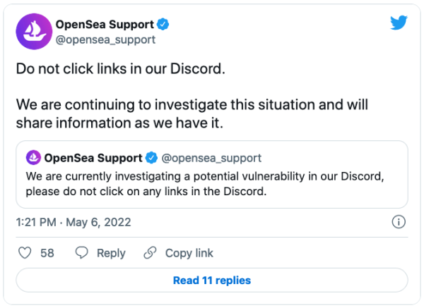 Пользователей OpenSea Discord предупредили об опасности фишинговых афер