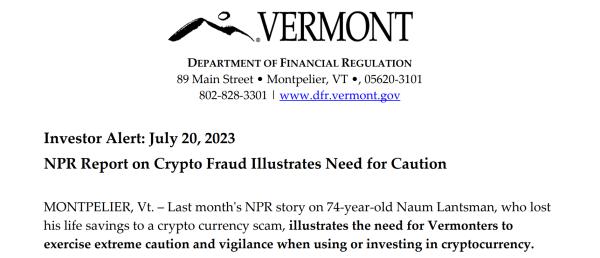 Вермонт предупреждает о мошенничестве с криптовалютой в социальных сетях