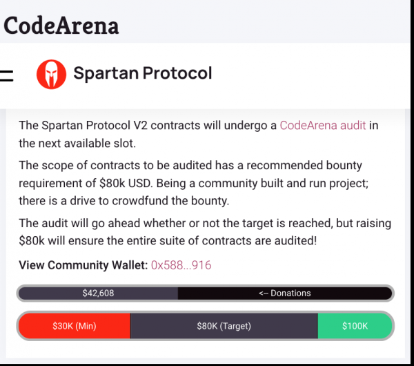 Контракт Spartan Protocol V2 получил достаточно средств для проверки Code Arena